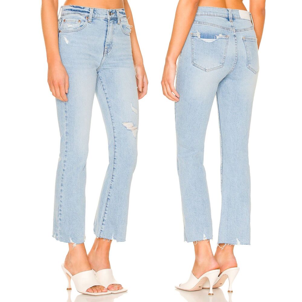 Pistola Lennon High Rise Raw Hem Crop Boot Jeans Size 27 Light Wash Distressed